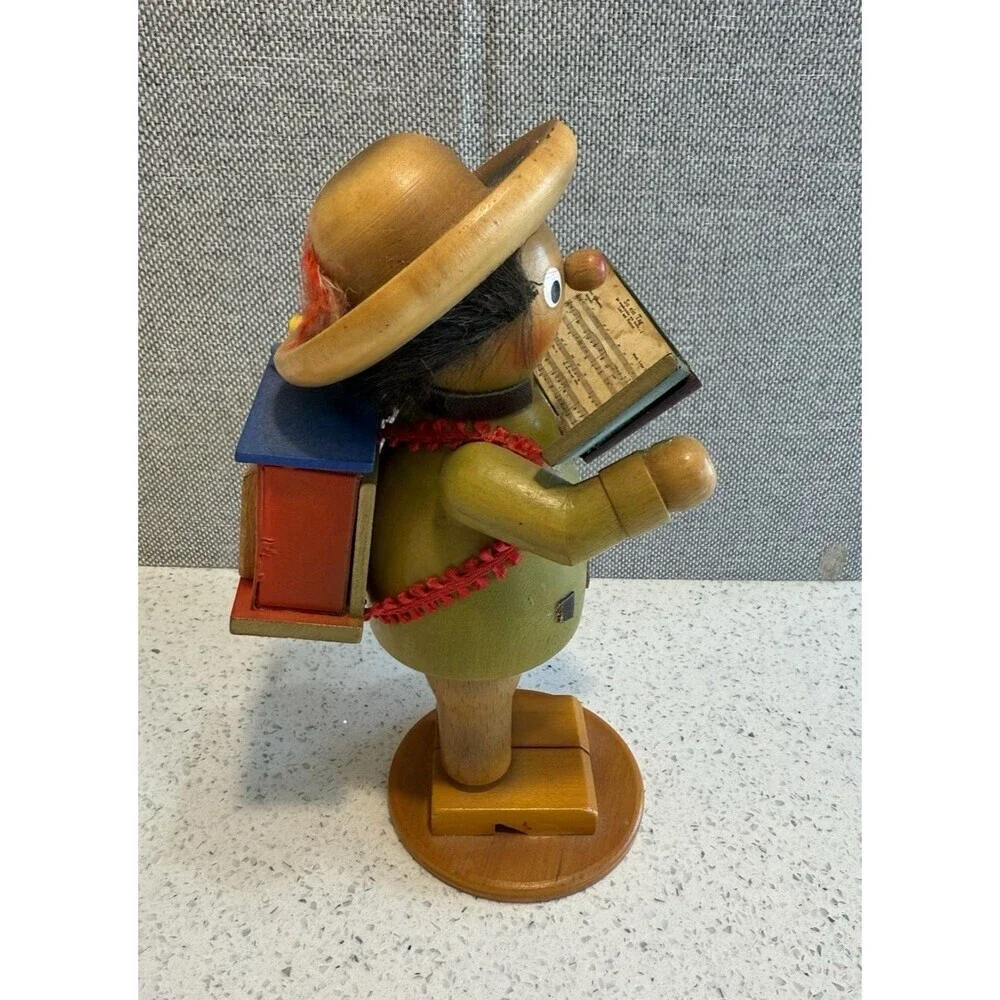 Vintage Steinbach German Wooden Smoker with Crank Music Box Christmas Caroler